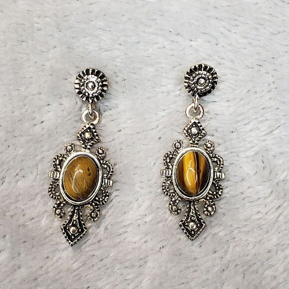 Tiger Eye earrings and necklace in Silver setting - Picture 2 of 6